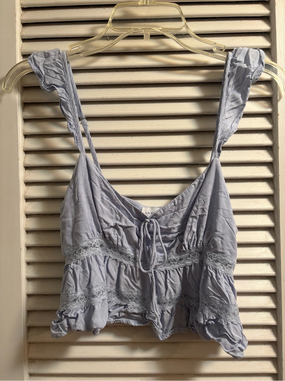 La Hearts Light Blue Lace-Trim Tie-Front Camisole